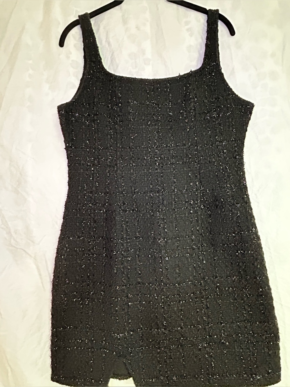 SHEIN Black Metallic Tweed Mini Dress – Square Neck – Size M